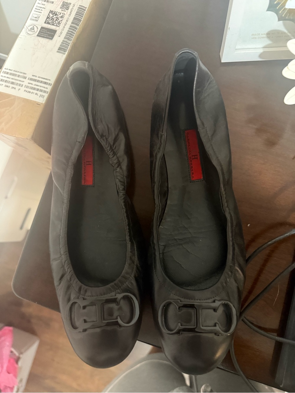 Black Women's Ballet Flats with Decorative Buckle